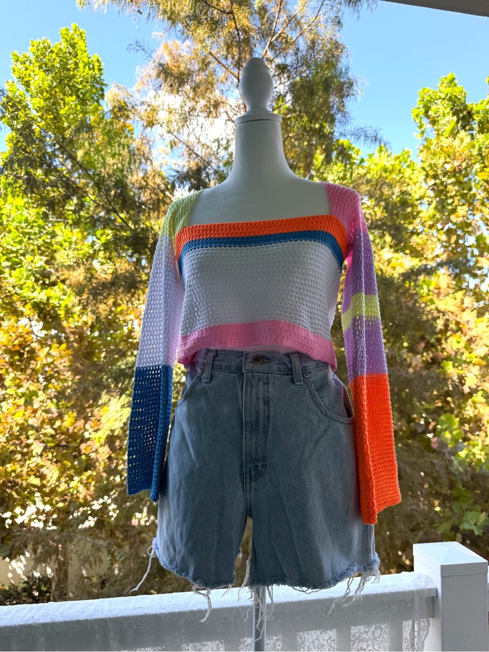 Cropped Multi-Color Knit Sweater